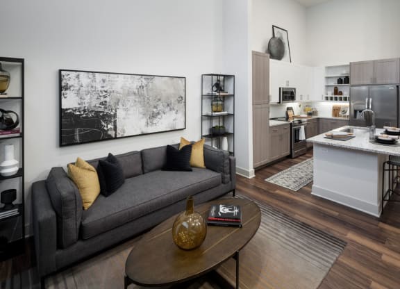 Living Room With Kitchen Area at Berkshire Pullman, Frisco, 75034